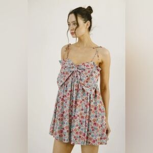 NWT Storia Floral Mini Dress with Large Bow Accent size Large